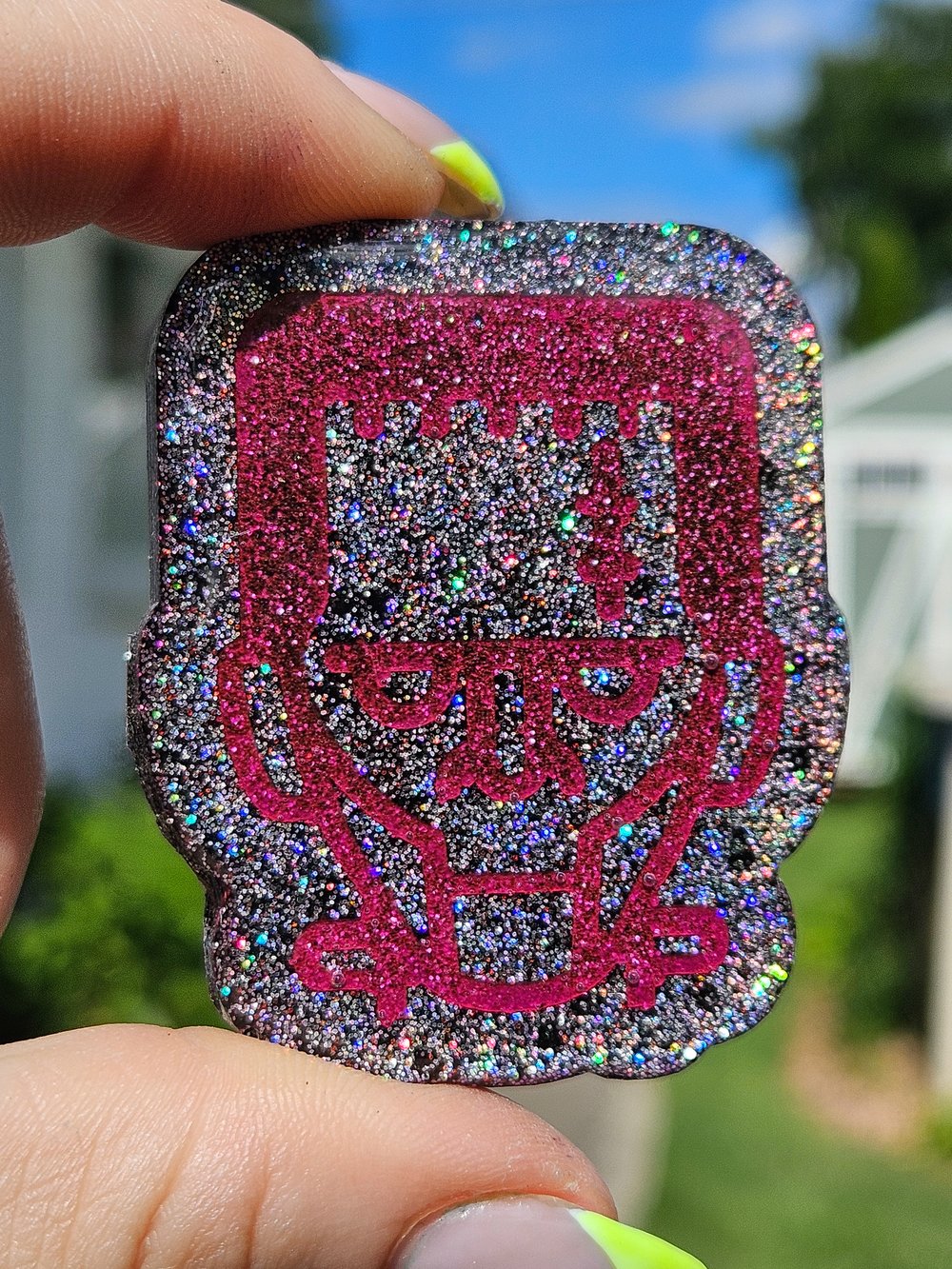 Image of Frankenstein Magnet- Holographic Silver w/ Magenta
