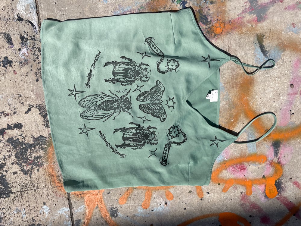 Hand Printed  Green Silk Tank