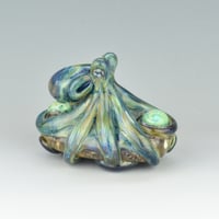 Image 1 of LG. Streaky Little Aura Blue Octopus - Flameworked Glass Sculpture Bead