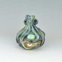 Image 8 of LG. Streaky Little Aura Blue Octopus - Flameworked Glass Sculpture Bead