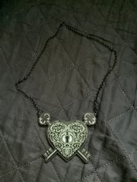 Image 4 of  Heart Padlock and Key Handmade Acrylic Necklace with Filigree Design Goth Alternative Jewellery 