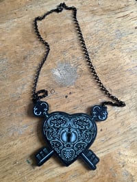 Image 5 of  Heart Padlock and Key Handmade Acrylic Necklace with Filigree Design Goth Alternative Jewellery 