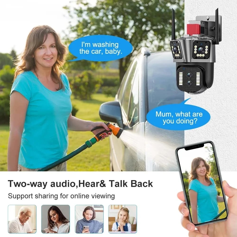 16MP 8K PTZ Security Camera - IPC360 Home App, 4 Lenses, 10X Zoom, WiFi, Two-Way Audio