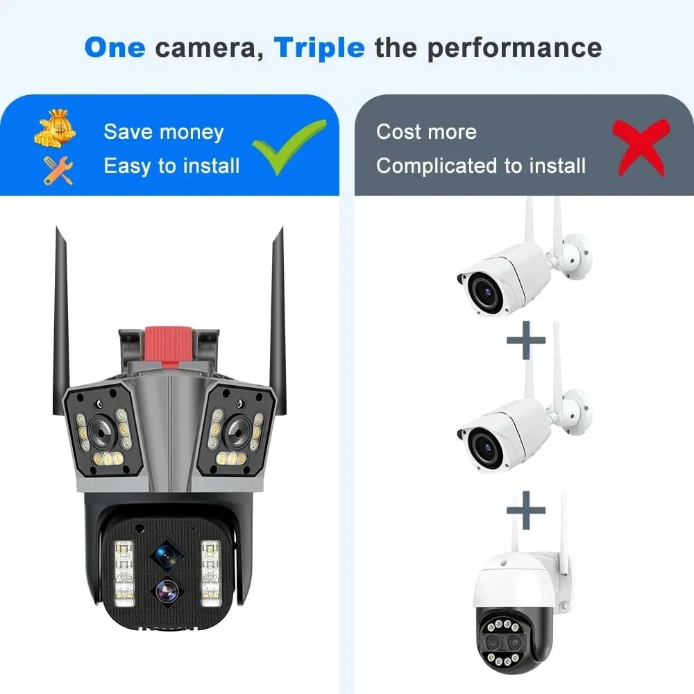 16MP 8K PTZ Security Camera - IPC360 Home App, 4 Lenses, 10X Zoom, WiFi, Two-Way Audio