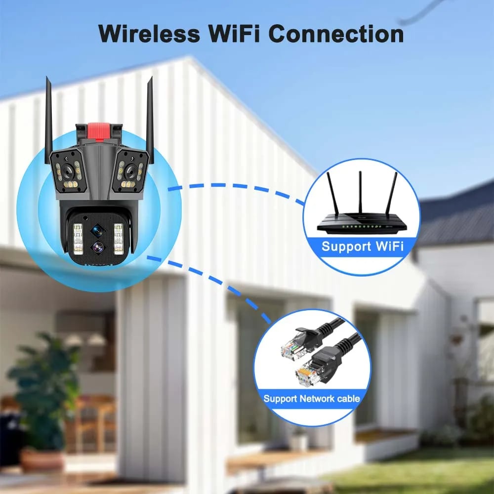 16MP 8K PTZ Security Camera - IPC360 Home App, 4 Lenses, 10X Zoom, WiFi, Two-Way Audio