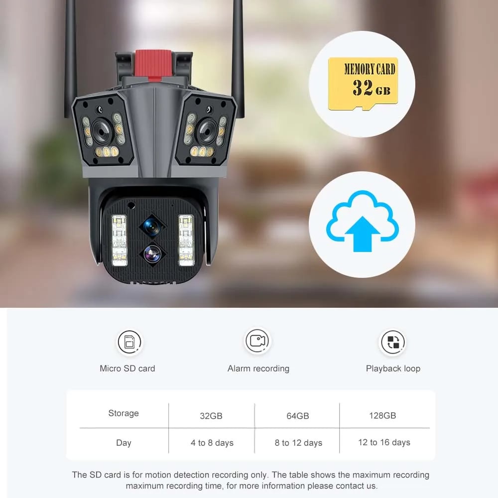 16MP 8K PTZ Security Camera - IPC360 Home App, 4 Lenses, 10X Zoom, WiFi, Two-Way Audio