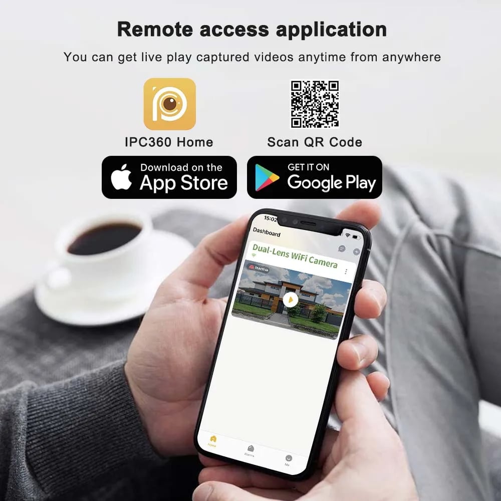 16MP 8K PTZ Security Camera - IPC360 Home App, 4 Lenses, 10X Zoom, WiFi, Two-Way Audio