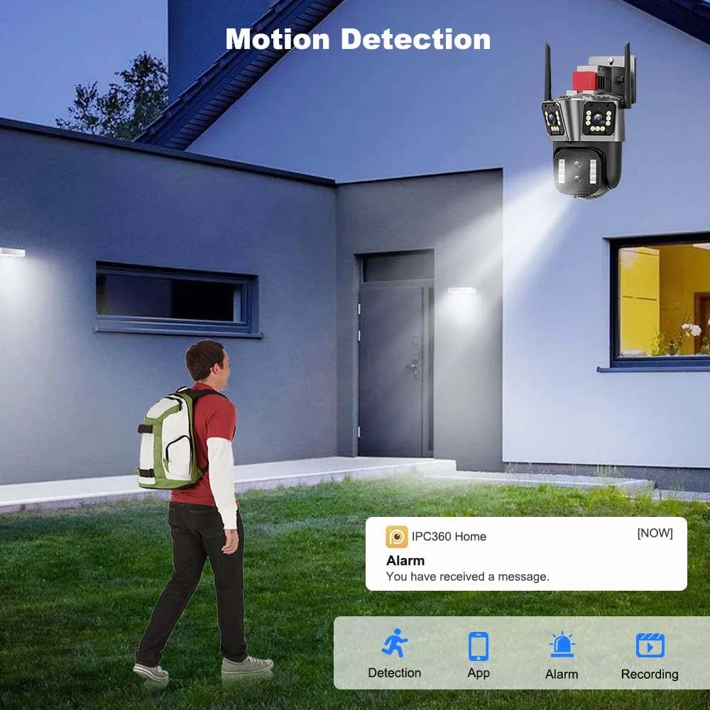 16MP 8K PTZ Security Camera - IPC360 Home App, 4 Lenses, 10X Zoom, WiFi, Two-Way Audio