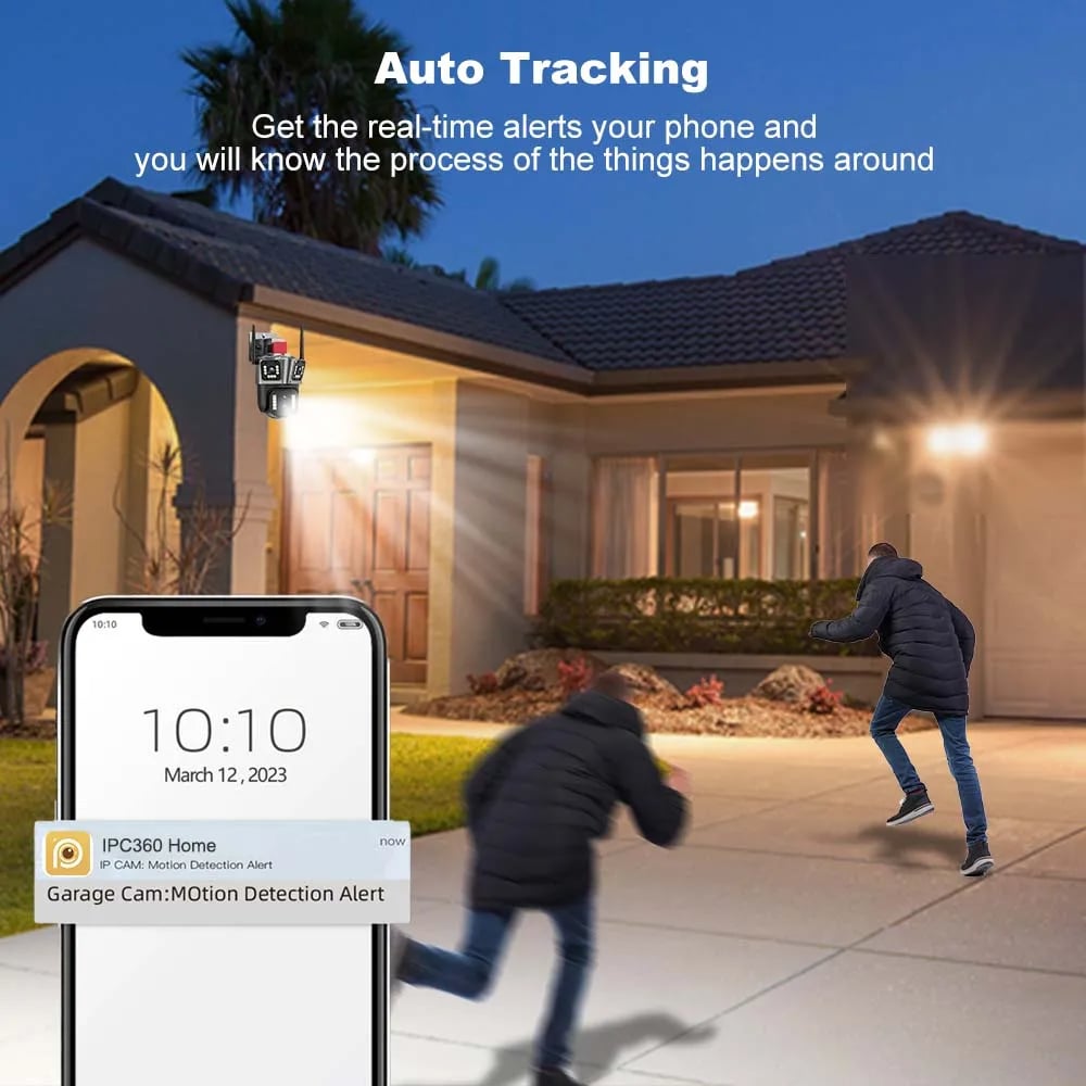 16MP 8K PTZ Security Camera - IPC360 Home App, 4 Lenses, 10X Zoom, WiFi, Two-Way Audio