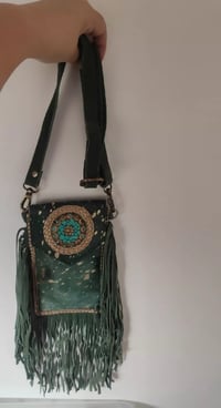 Image 2 of Fur Baby Mobile Bag dark green and turquoise stone 