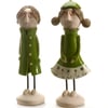 Handmade Ceramic Quirky Couple Figurines | Green