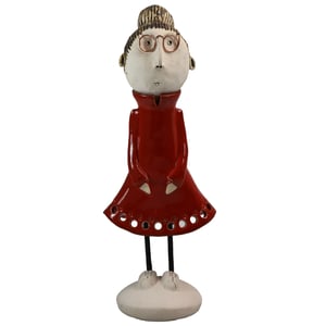 Image of Quirky Mature Couple in Red | Man with Mustache Lady with Bun