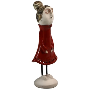 Image of Quirky Mature Couple in Red | Man with Mustache Lady with Bun