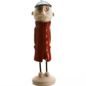 Image of Quirky Mature Couple in Red | Man with Mustache Lady with Bun