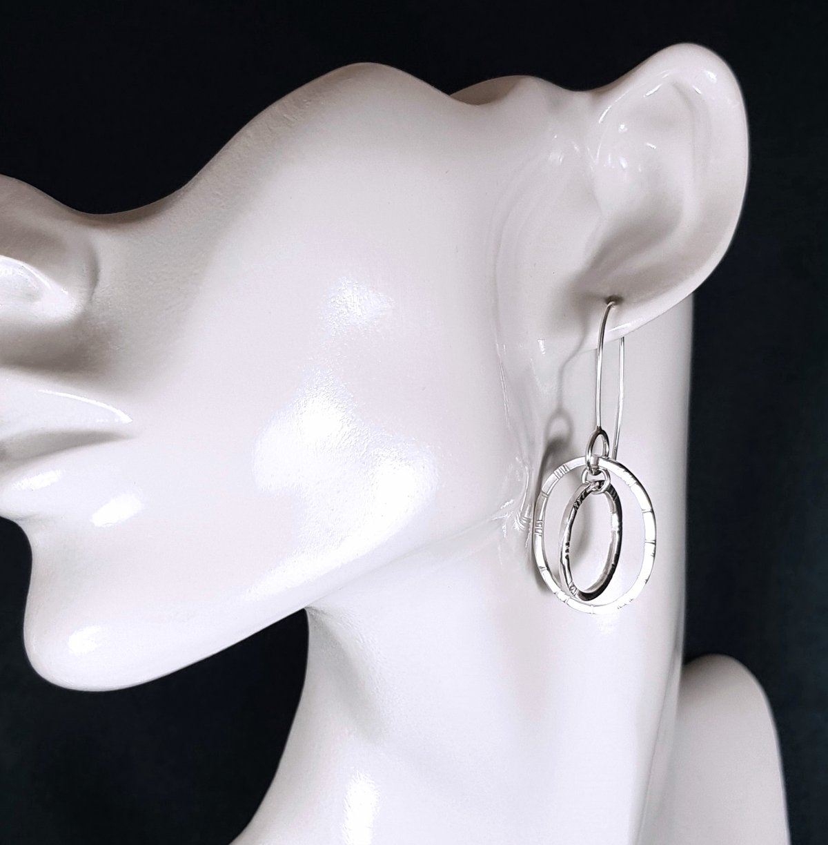 Image of Sterling Silver Hoop Earrings, Handmade Solid Silver Dangle Hoops