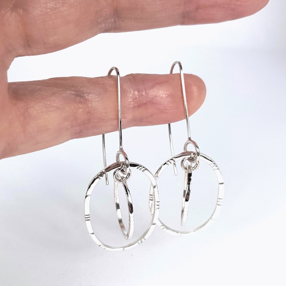 Image of Sterling Silver Hoop Earrings, Handmade Solid Silver Dangle Hoops