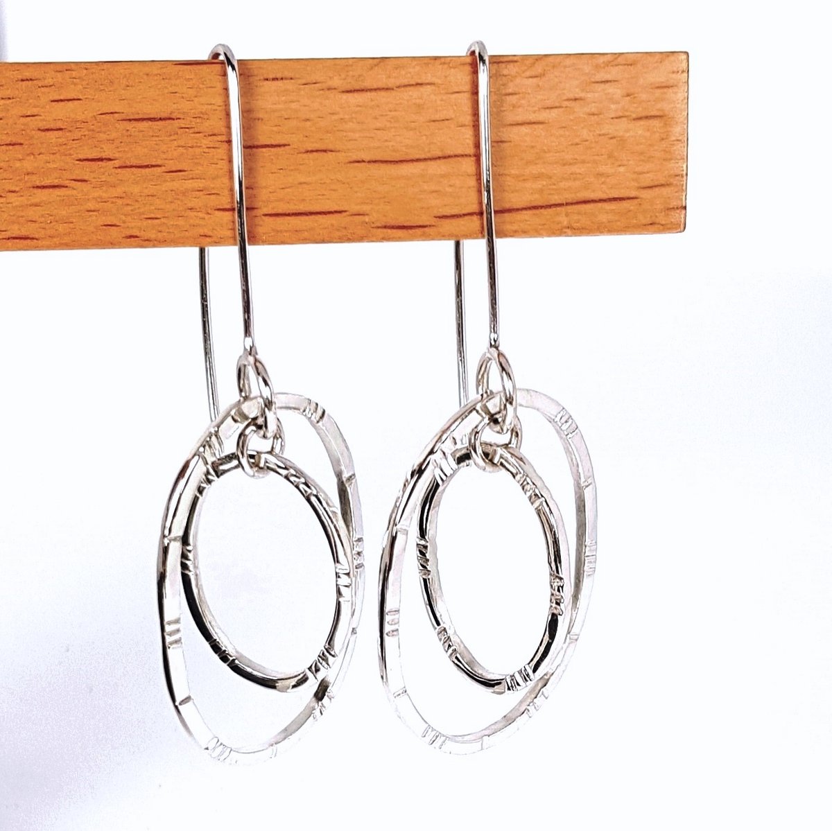 Image of Sterling Silver Hoop Earrings, Handmade Solid Silver Dangle Hoops