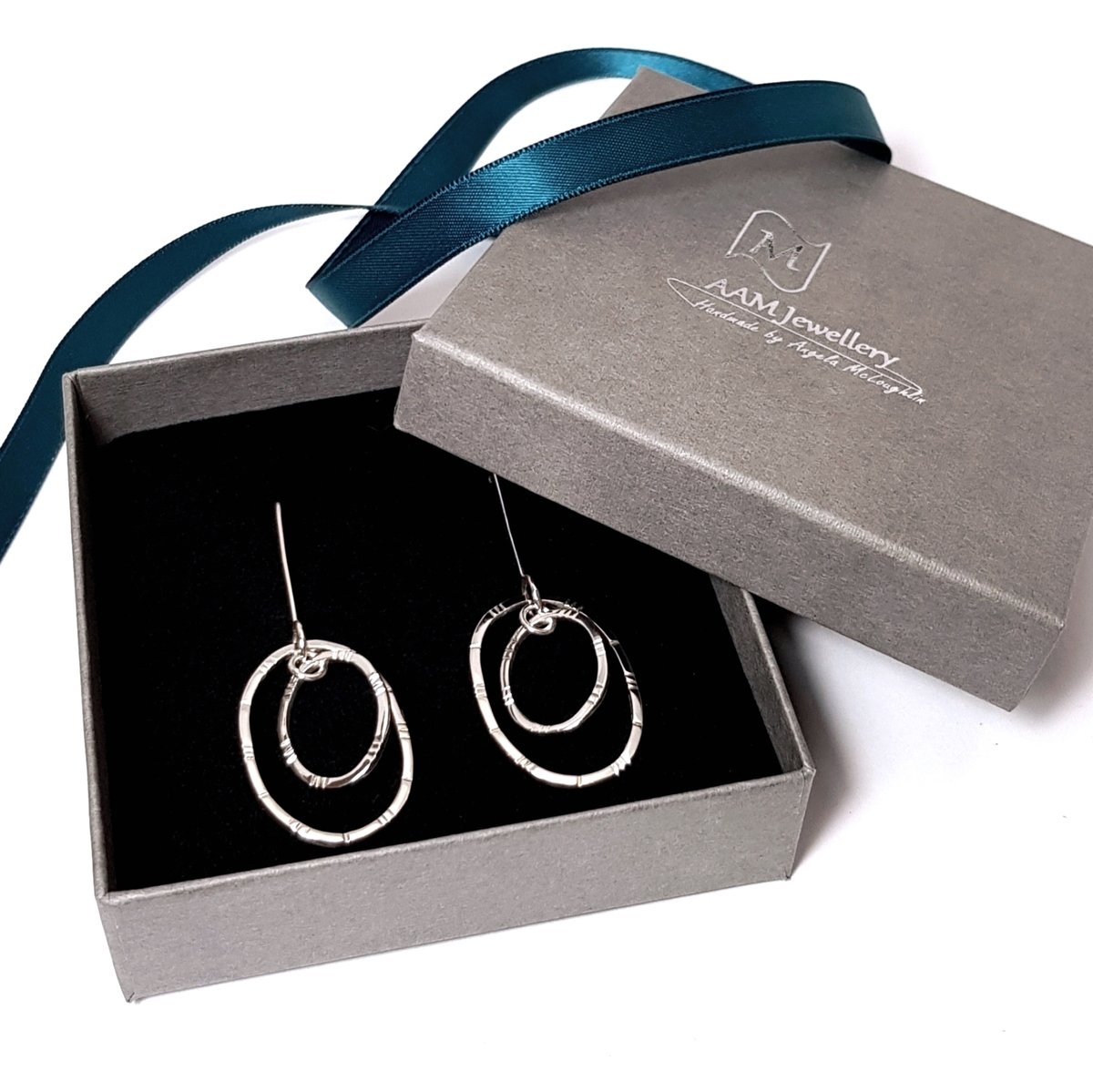 Image of Sterling Silver Hoop Earrings, Handmade Solid Silver Dangle Hoops