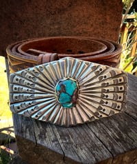 Image 1 of WL&A Heavy Ingot High Grade Bisbee Sunburst Belt Buckle - Size 3.25" x 2" - 1in Setup