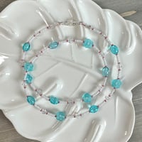 Image 1 of Blue Flowers, Glass, and Crystal Necklace