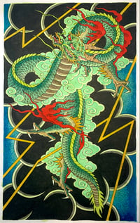 “Green Dragon” rice paper painting