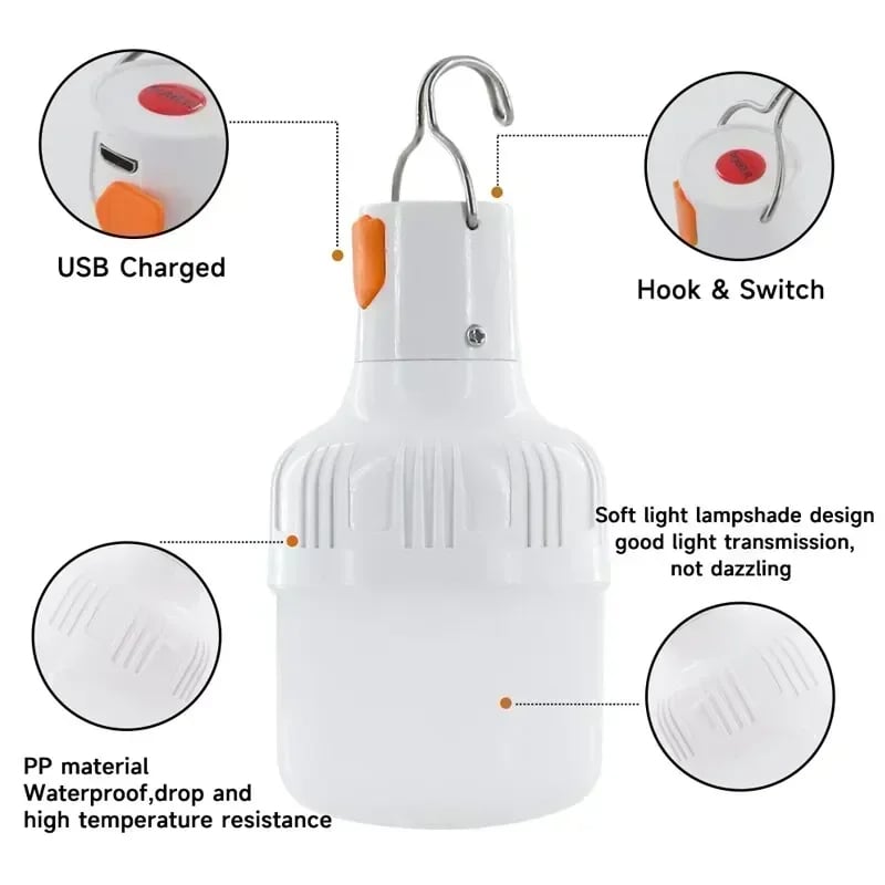 60W Emergency Light - USB Rechargeable LED Lantern for Outdoor Camping, Hiking, and Sports