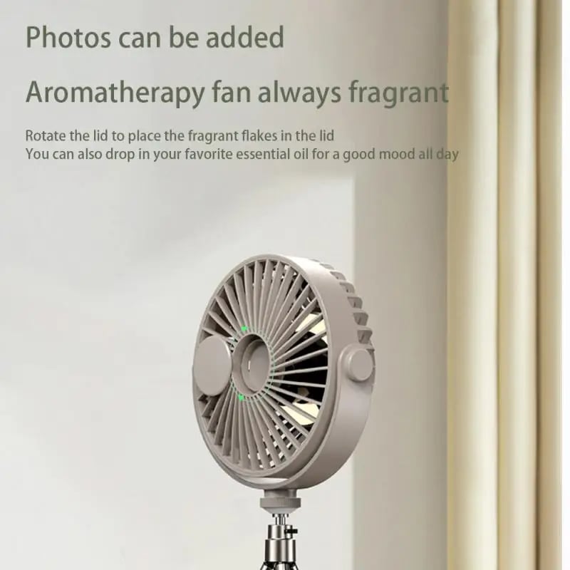 Portable Camping Electric Fan with Remote Control - USB Mini Fan with LED Light, Tripod, and Desktop