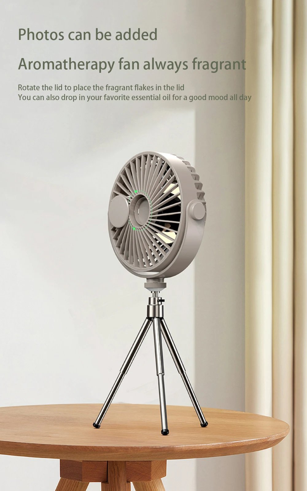 Portable Camping Electric Fan with Remote Control - USB Mini Fan with LED Light, Tripod, and Desktop