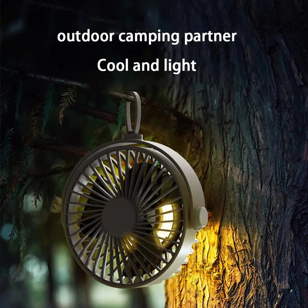 Portable Camping Electric Fan with Remote Control - USB Mini Fan with LED Light, Tripod, and Desktop