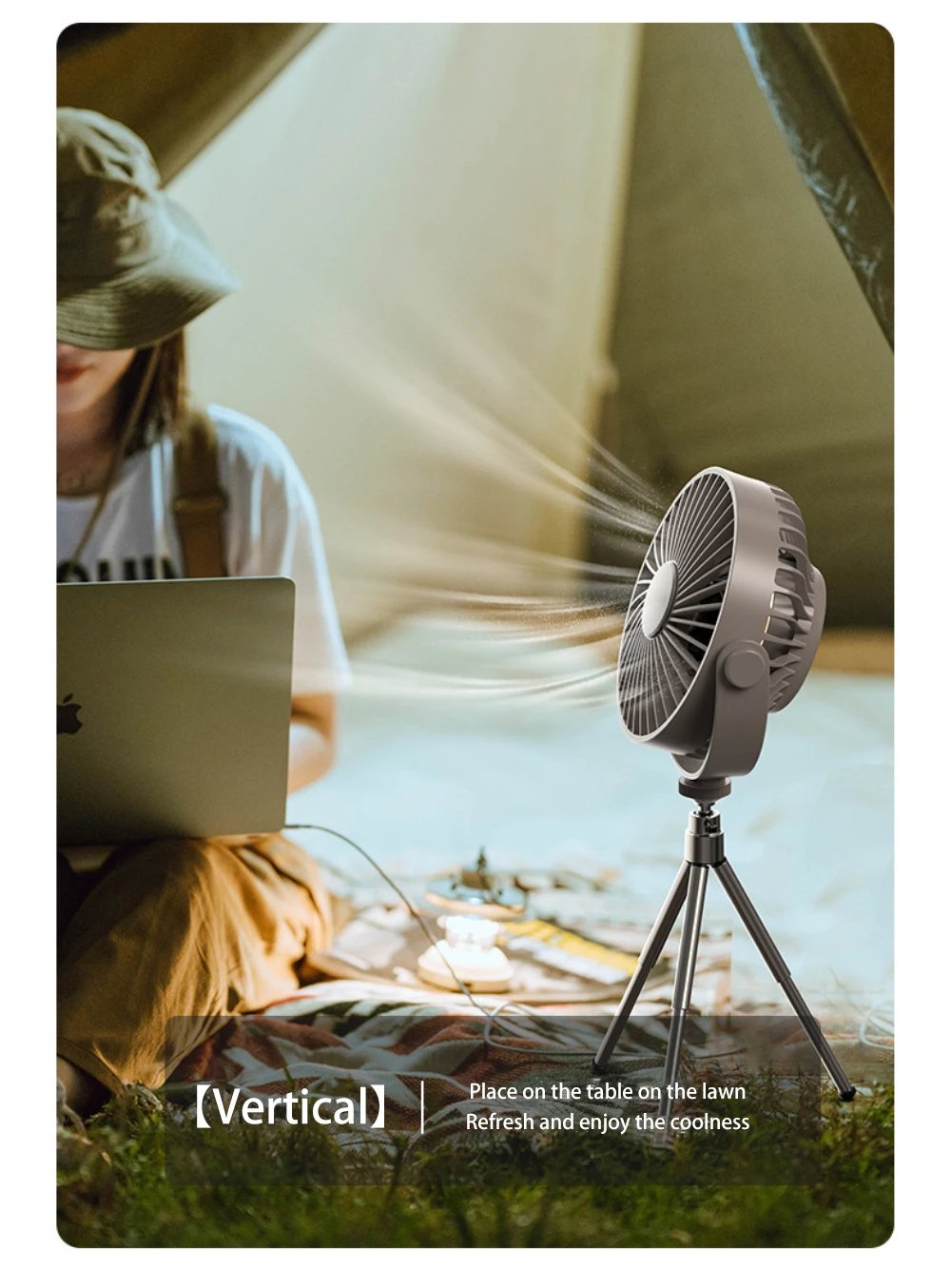 Portable Camping Electric Fan with Remote Control - USB Mini Fan with LED Light, Tripod, and Desktop