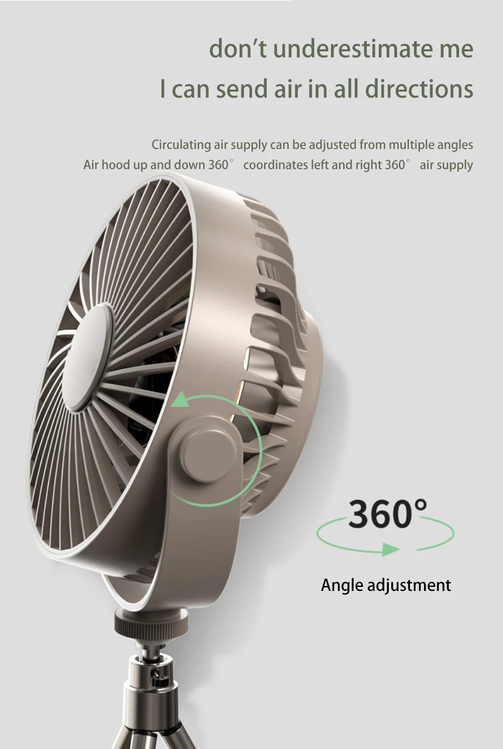 Portable Camping Electric Fan with Remote Control - USB Mini Fan with LED Light, Tripod, and Desktop