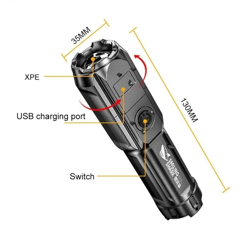 Powerful LED Flashlight - 100000 Lumen Tactical, USB Rechargeable, Waterproof with Zoom for Fishing 
