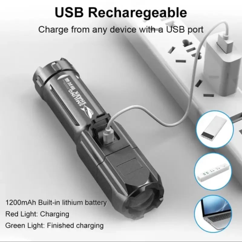 Powerful LED Flashlight - 100000 Lumen Tactical, USB Rechargeable, Waterproof with Zoom for Fishing 