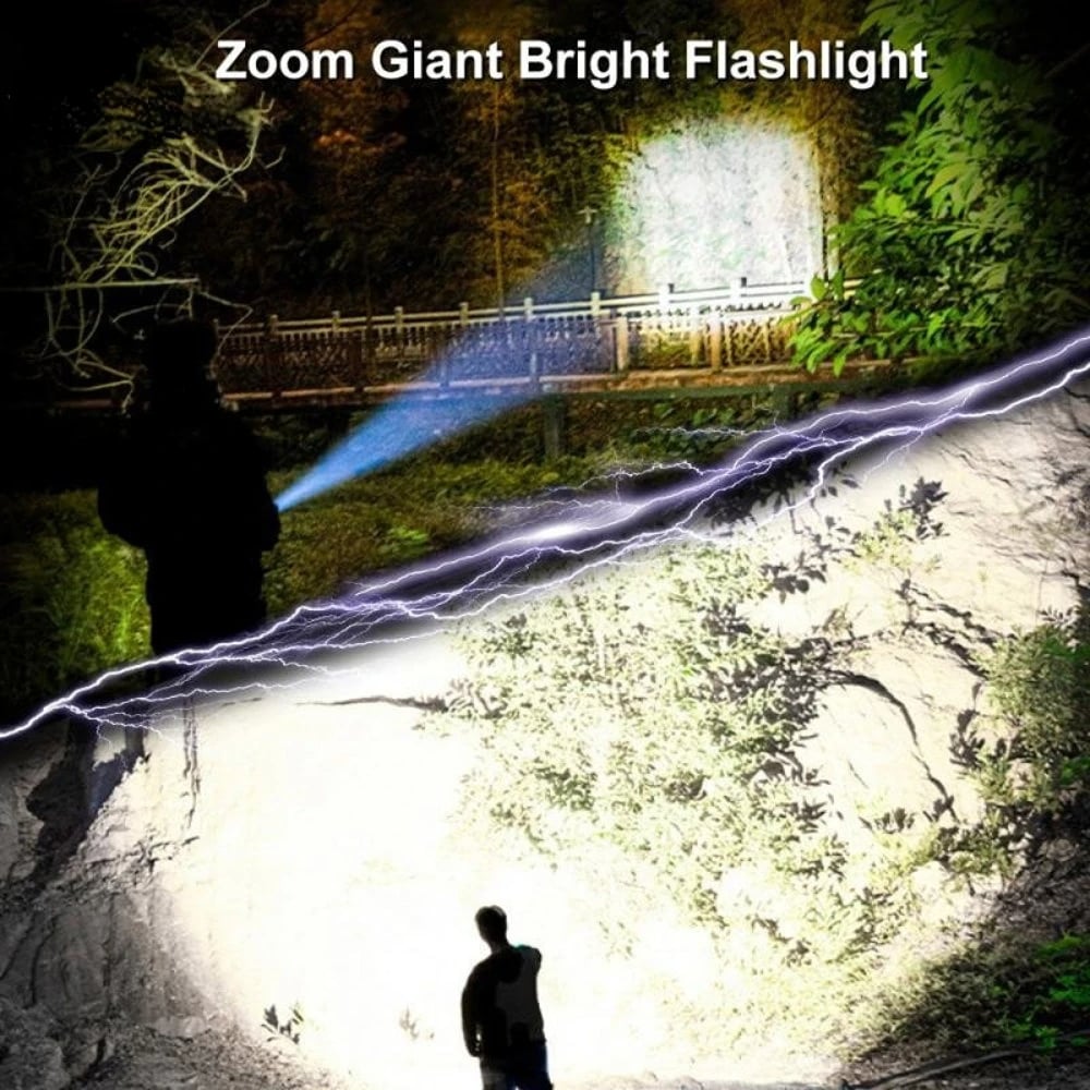 Powerful LED Flashlight - 100000 Lumen Tactical, USB Rechargeable, Waterproof with Zoom for Fishing 