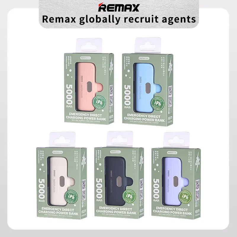 Remax Mini Power Bank 5000mAh - Built-in Cable, Portable Charger for iPhone, Emergency Power Bank