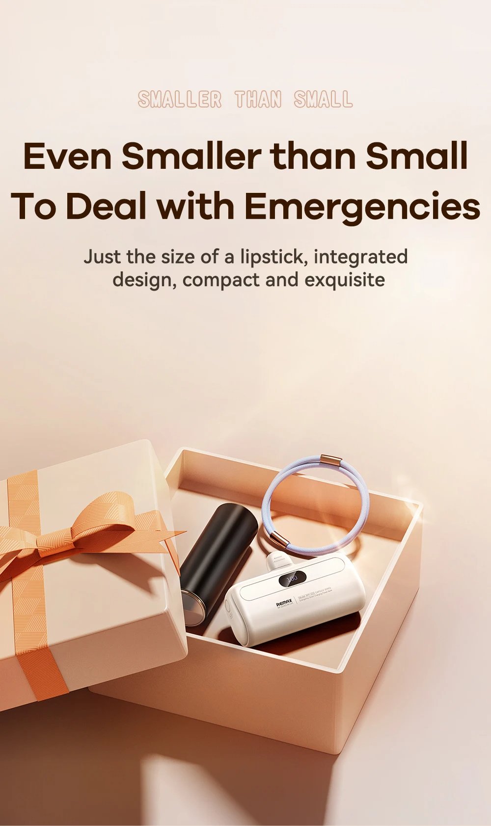 Remax Mini Power Bank 5000mAh - Built-in Cable, Portable Charger for iPhone, Emergency Power Bank