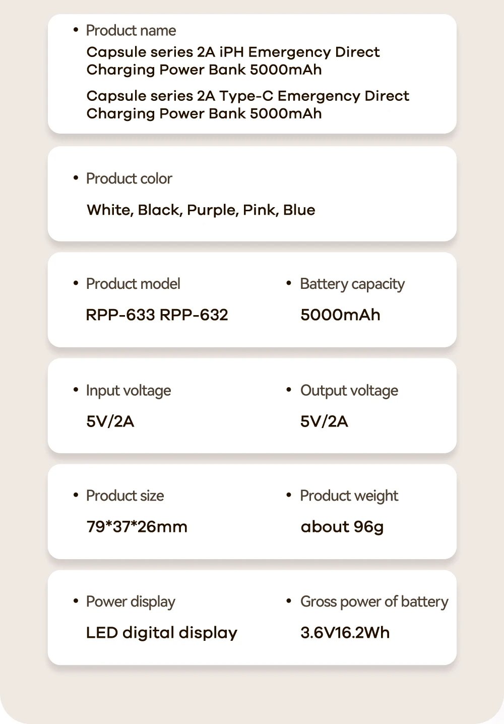 Remax Mini Power Bank 5000mAh - Built-in Cable, Portable Charger for iPhone, Emergency Power Bank