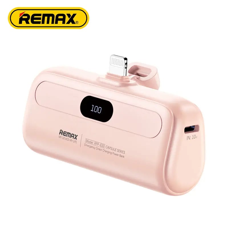 Remax Mini Power Bank 5000mAh - Built-in Cable, Portable Charger for iPhone, Emergency Power Bank