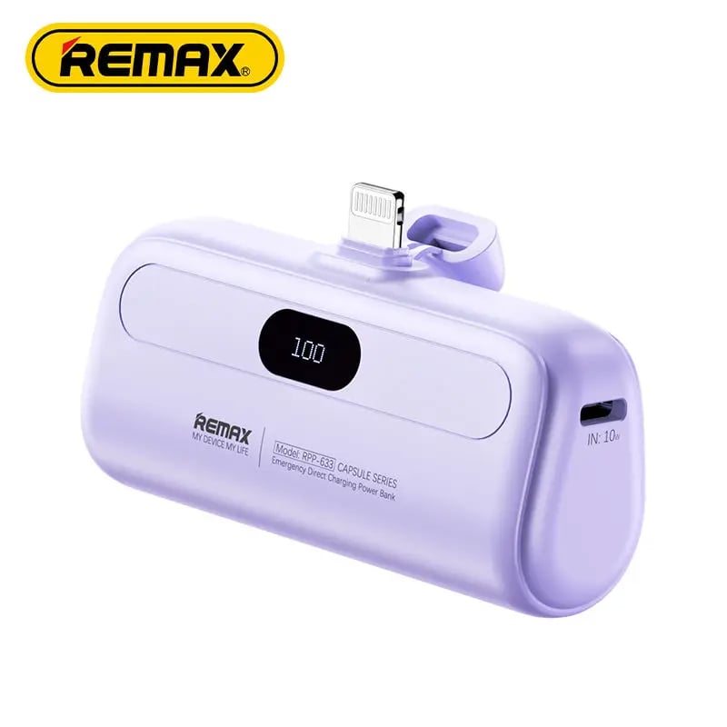 Remax Mini Power Bank 5000mAh - Built-in Cable, Portable Charger for iPhone, Emergency Power Bank