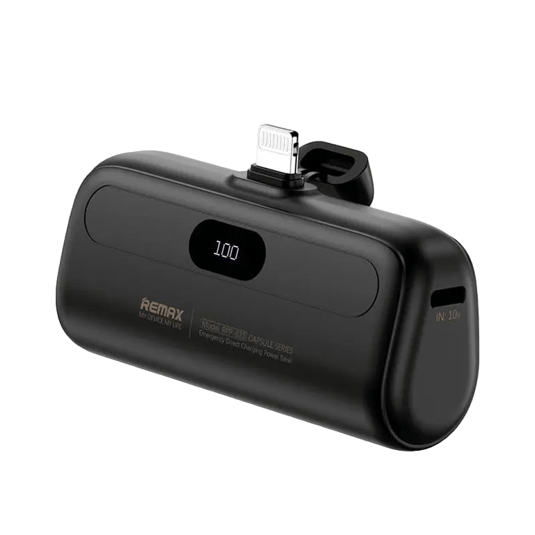 Remax Mini Power Bank 5000mAh - Built-in Cable, Portable Charger for iPhone, Emergency Power Bank