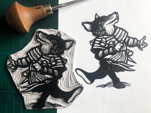 Mummer Morris Dancers - dancing beasts folkloric linocut prints