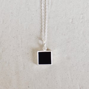 Image of Black Agate square flat cut silver necklace