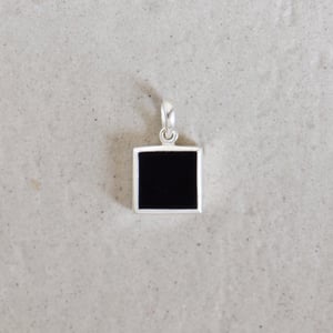 Image of Black Agate square flat cut silver necklace