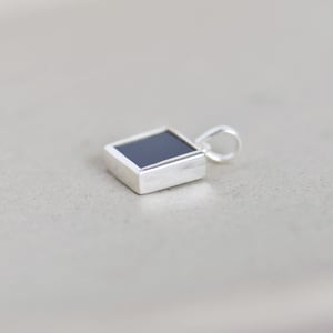 Image of Black Agate square flat cut silver necklace