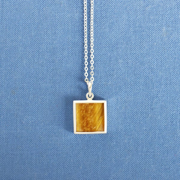 Image of Tiger Eye square flat cut silver necklace