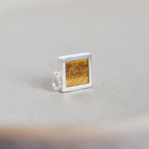 Image of Tiger Eye square flat cut silver necklace