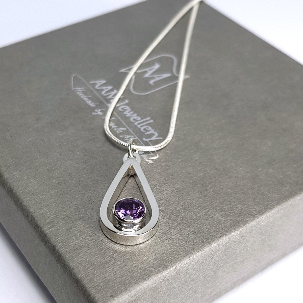 Image of Sterling Silver Amethyst Necklace, Handmade Silver Teardrop Pendant