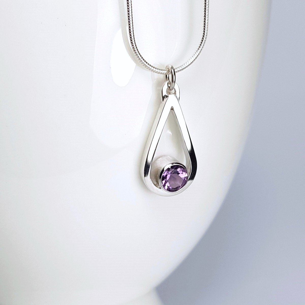 Image of Sterling Silver Amethyst Necklace, Handmade Silver Teardrop Pendant
