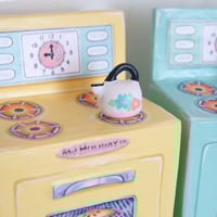 Image 4 of Paper mache mixed media toy stove sculpture/wall art (Yellow)