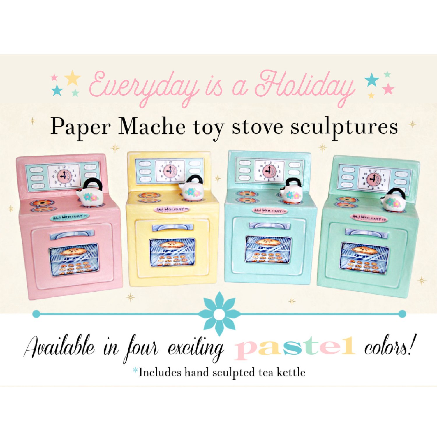 Image of Paper mache mixed media toy stove sculpture/wall art (Pink)